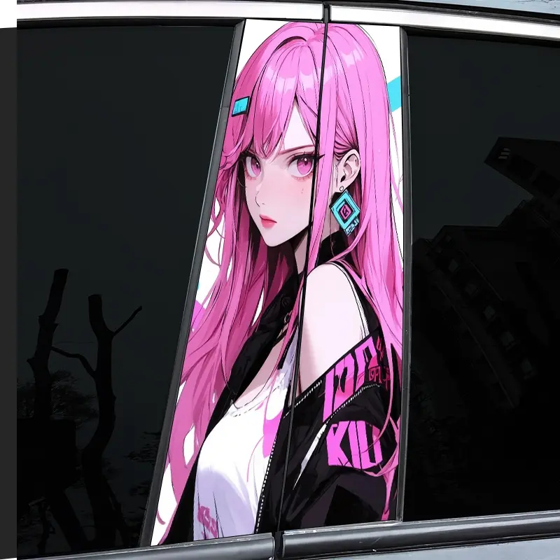 2-Piece Barbie Pink Girl Design Pattern Car Decal, Graphic Decal, Vehicle Exterior Decoration, Universal Car Sticker, Windshield Sticker, Durable Vinyl, Semi-Matte, Easy to Apply, Perfect for Glass and Metal Surfaces, Decorative Laptops