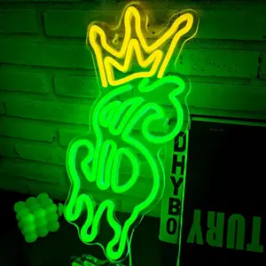 Money Neon Sign Crown Dollar LED Light USB Powered for Shop Store Wall Decor Man Cave Game Room Bar Pub Party Vibrant Touch