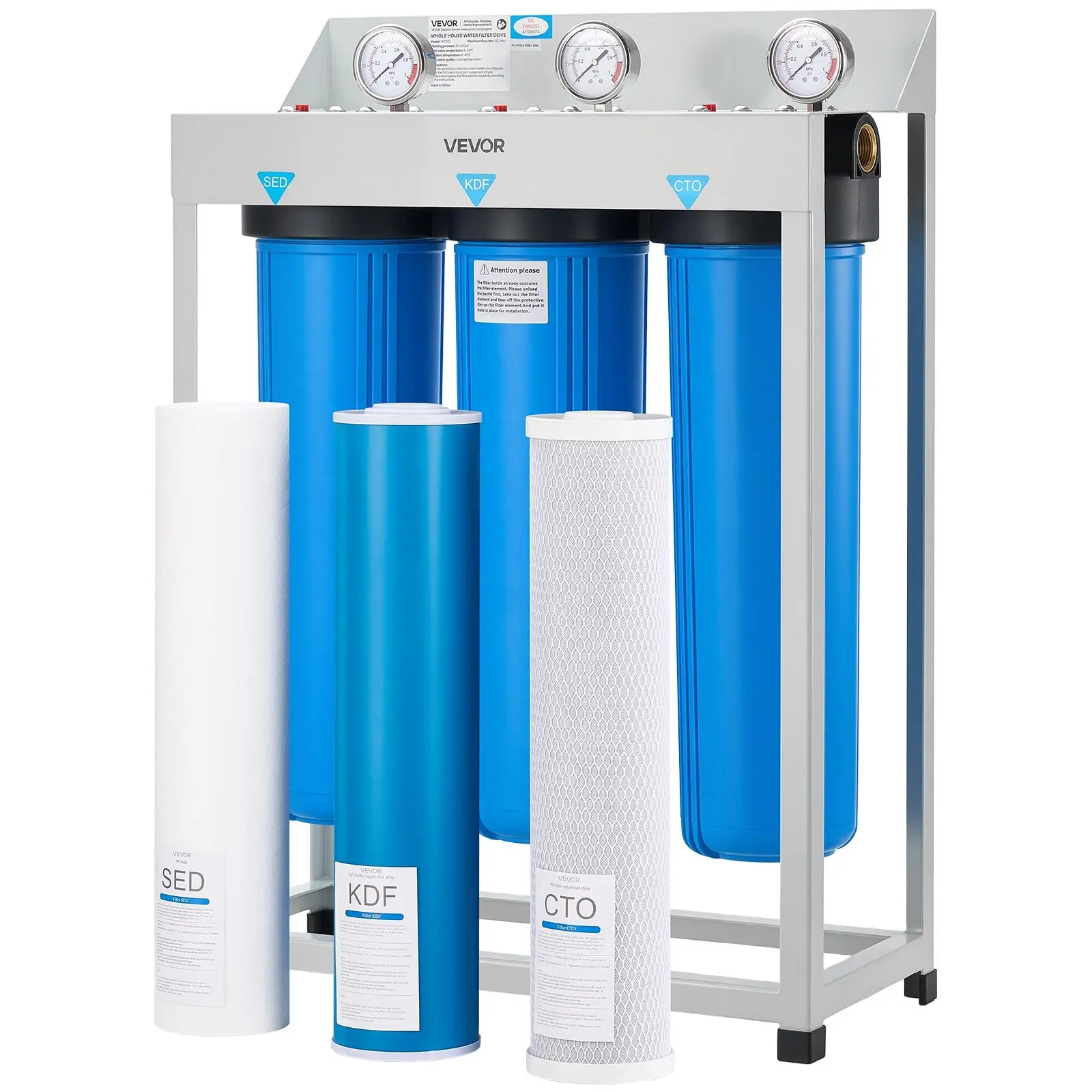 【Summerfinds】VEVOR Whole House Water Filter System, 3-Stage Polypropylene (Sed, CTO, KDF) Filter Configuration, 4.5"x20" Home Purifier with 1"-NPT Connection, 15 GPM, 100,000 gal Capacity, Reduces Heavy Metals, Lead, Mercury, Chlorine, Bad Taste, Odor, Ru