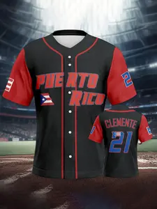 Puerto Rico #21 Roberto Clemente Men's Legendary Player Baseball Jersey, "PUERTO RICO" Text, Black Red Color Scheme, Breathable Quick Dry, Athletic Training, Sports Fan Apparel