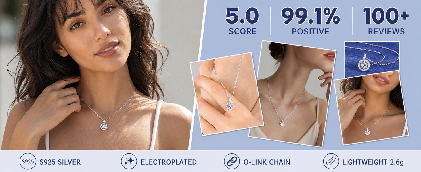 Women's S925 Sterling Silver Moissanite Necklace, D Color VVS Dancing Stone Round Halo Pendant with 4-Stone Floral Accent, O Chain, Birthday Anniversary Gift