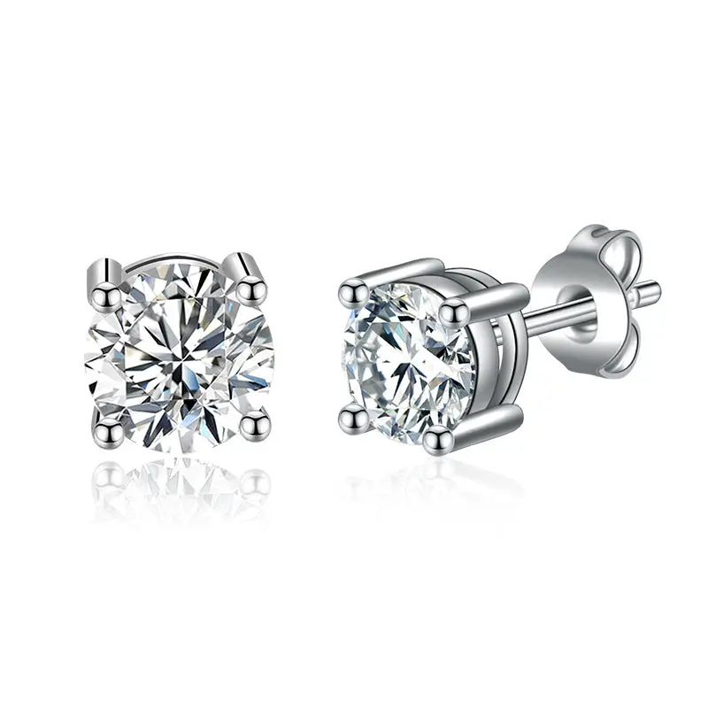 Lab Grown Moissanite 5mm Round Stud earring in sterling silver VVS EF 1 ct