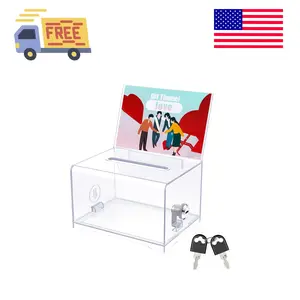 Acrylic Donation Box with Lock and Sign Holder 6.2" x 4.7" x 4" Ballot Box