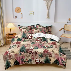 3Pcs Ultra Soft Rustic Merry Christmas Bedding Set, Xmas Tree Santa Claus Holiday Duvet Cover Set, Without Core, Lightweight Reversible Microfiber For All Seasons, Christmas Gift, Bed Sets