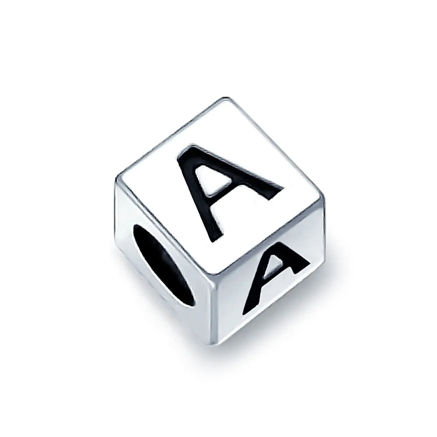 Block Letter Alphabet Initial Charm Bead .925 Sterling Silver For European Bracelet