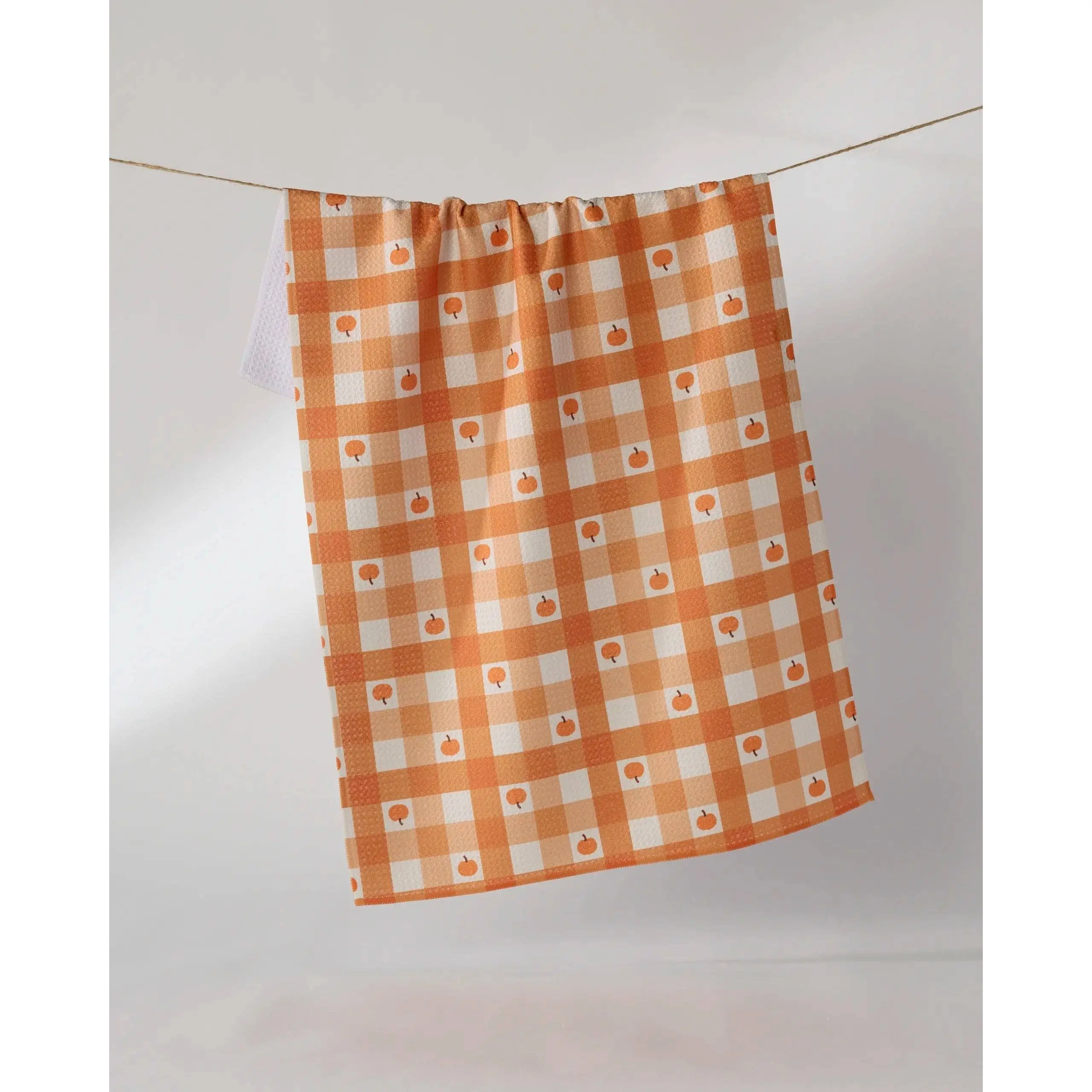 Pumpkin Check Geometry Tea Towel