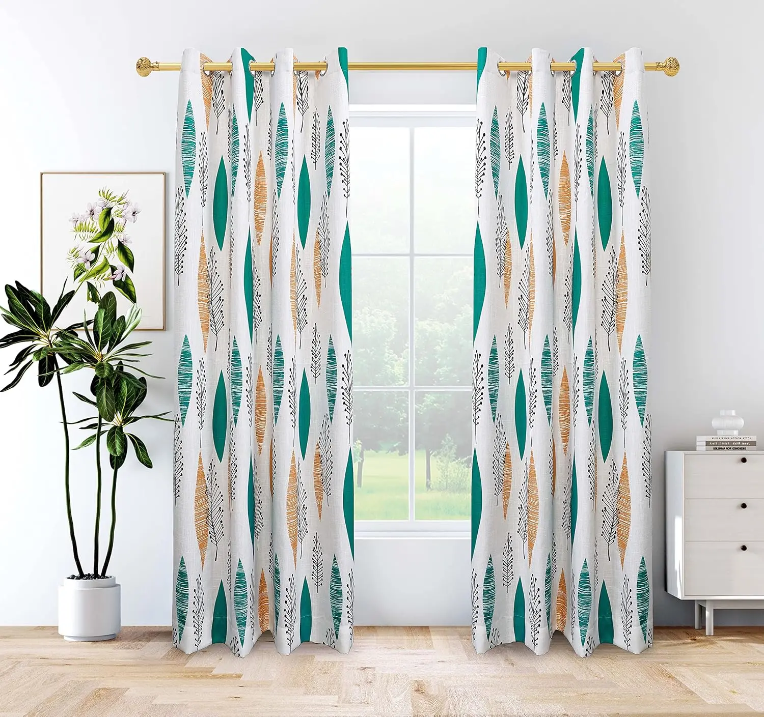 Cherry Home Modern Print Floral Blackout Lined Curtain Panel Drapes Nickle Grommet
