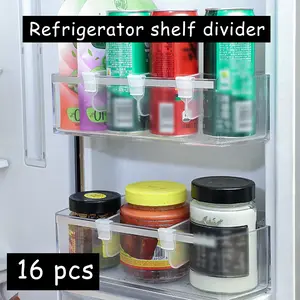 16 Counts Fridge Drawer Divider, Transparent Plastic Storage Organizer, Slide-Adjustable Partition Bins for Refrigerator