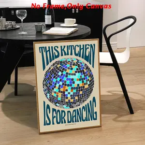 Vintage Disco Ball Pattern Unframed Canvas Painting 1 Count Retro Kitchen Wall Art for Home Living Room Bedroom Decor Letter Cross Print Wall Decor Posters