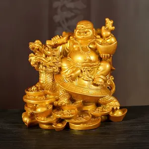 1pc Buddha Statue Decoration Ornament, Zen Buddha Figurines Statues, Sculpture Miniature For Housewarming Desktop Living Room Religious Decoration, Golden Statue Decoration