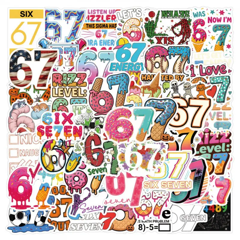 50-Pack 67 Meme Wall Art Stickers Six Seven Vinyl Decal Set Sticker Decoration for Home & Room Decor