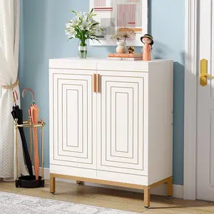 Tribesigns Shoe Cabinet With Doors, 5-Tier Modern Shoe Storage For Entryway, Bedroom, Closet - Holds 20 Pairs, White/Gold Design