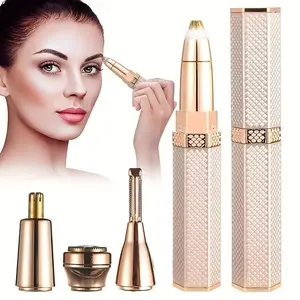 Rechargeable Electric Eyebrow Trimmer for Men & Women, Painless Facial Hair Remover, 3 Replaceable Heads, Luxurious Design, Smooth Grooming