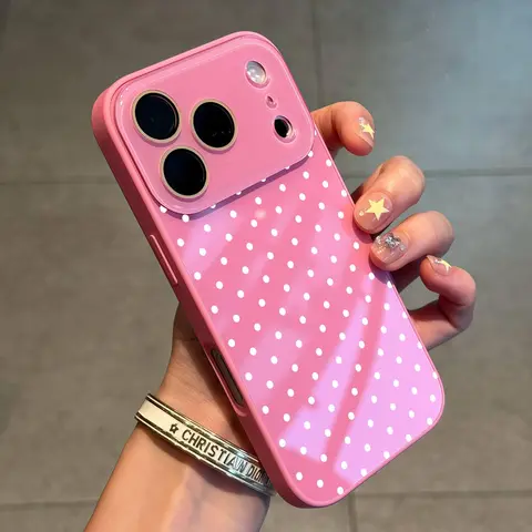 Women’s Dopamine Polka Dot Cute Summer TPU Smartphone Casing, Soft Touch Glossy Finish, Durable Shockproof Drop Protection, Camera Guard, Protective Cover for iPhone 18 17 16 15 14 13 12 Pro Max Plus Air 11 17E 16E Cellphone Cover