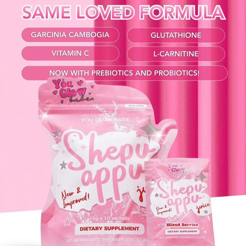 NEW PACKAGING YOU GLOW BABE Shepu Appu Juice Dietary Supplement – Mixed  Berries | L-Carnitine, Glutathione, Probiotics & Vitamin C Drink Mix | 15g  x 10 Sachets