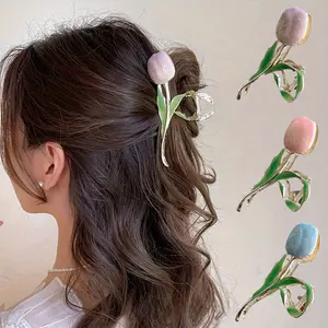 3pcs Tulip Clip, Tulip Large Grip Clip, Flower Updo Hairpin, Leaf Hair Clip, Elegant Flower Headwear, Delicate Hair Accessories for Women