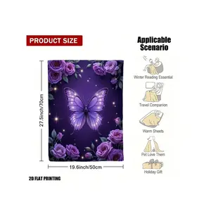 1pc Double-Sided Purple & Floral Luxury Bedspread - Deep Violet & Golden All-Season Soft,, Mothers - Elegant Sofa, Bed, Travel Throw (Pink/Green/Purple), 2D Flat