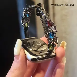 Creative Rhinestone Decor Watch Band (Band Only), Fashionable Watch Band for Women & Men, Wearable Accessories Compatible with Apple Watch Series, Smart Watch Accessories