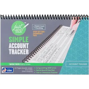 Simple Account Tracker – Large Checkbook Register & Financial Ledger – Debit Card Register – Bank Register – 1 pack, teal, wide edition