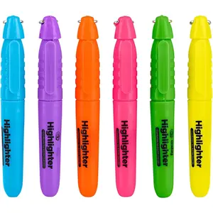 Highlighter  Colors, Mini Colored Highlighters Chisel Tip, Cap with Clip &  Ring, Fluorescent Yellow, Green, Red, Blue, Orange,