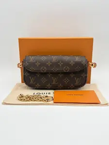 Pre-owned Louis Vuitton Monogram coated canvas Shoulder Bags Authentic Ivy Wallet on Chain Monogram 2024 NFC Chip Rank AB Gold Chain Strap Brown Leather Monogram Canvas