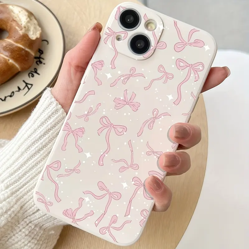 Pink Bow Pattern Case for iPhone 16 Pro X XS MAX 11 12 13 14 15 Plus Series Case Shockproof Full Camera Protection Durable slim Silicone Cover for girl