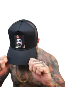 TheDriveClothing Captain Spaulding Curved Bill Black Hat - Snapback, White Print, Mesh Back, Adjustable One Size Fits All, Perfect for Casual and Statement Looks