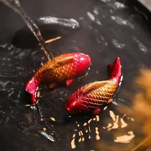2PCS Creative Color Changing Tea Pet Resin Tea Table Chinese Mascot Two Fish Report Happiness Zen Tea Ceremony