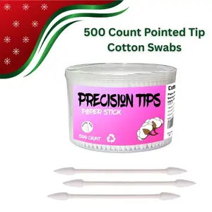 500 Count Pointed Tip Cotton Swabs – Double Precision Cotton Buds with Paper Sticks for Makeup, Nail Art, Ear Cleaning & Personal Care, Travel Essentials, Christmas Gift