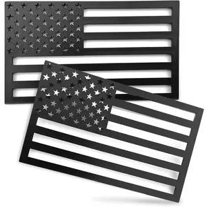2PCS 3D American Flag Emblem Decal Cut-Out, 3MM Matte Black Bumper Stickers, Car Exterior Accessories for Truck SUV, Acrylic Cut-Out Sticker
