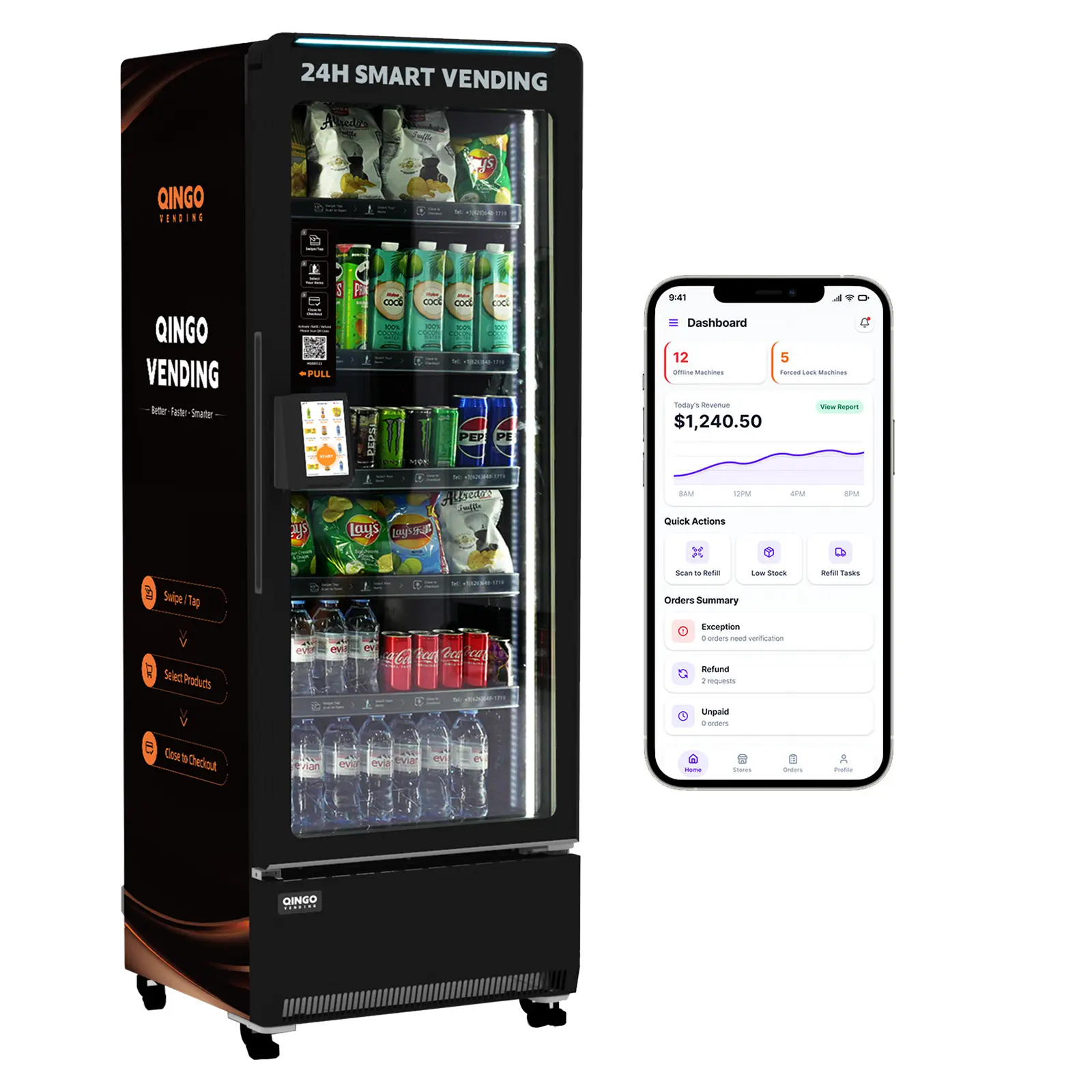 QINGO Smart AI Vending Machine - Contactless Grab & Go, Multi-Item Snack & Drink Combo,App Control & Cashless Payment, Ideal for Business Use/Office/University,Model King