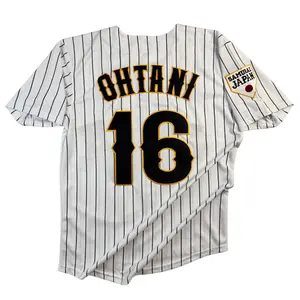 Men's baseball jersey Ohtani #16 Japan Sewing embroidery big size Fashionable baseball uniform Retro sports shirt Outdoor sports short sleeves Black and white stripes baseball jersey Black White Couple style shirt Cheap High Quality Accept mixed wholesale