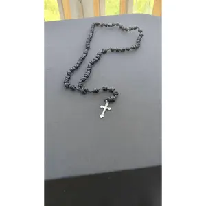 Black  Knotted Rosary with Nickel Crucifix