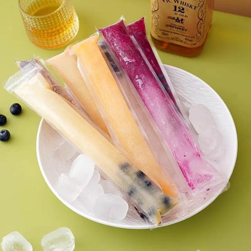 100 PCS Food-grade disposable popsicle bags, fruit jelly bags, ice cream, popsicle sticks, long strips, homemade ice pop bags