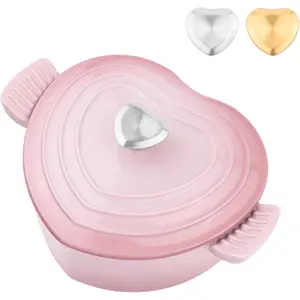 Romantic Heart-Shaped Enameled Cast Iron Dutch Oven Bakeware - 2-Qt Casserole Pot with Lid, Gradient Pink, Nonstick, Oven-Safe, All-Cooktop Compatible, Ideal for Baked Dishes, Braising