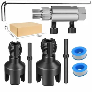 PVC Pipe Threader Kit, Integrated Internal & External Dual-Function Dies, 1/2" & 3/4" Pipe Threading Tool,Ultra-hard nano-coated carbon steel, Electric Drill Compatible Rethreading Head for Easy Home Repair（Mix 1/2+3/4)