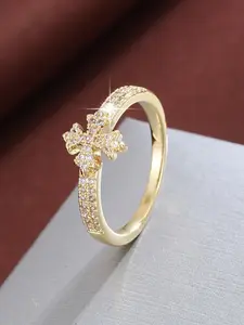 Geometric Cross Design Zirconia Ring for Women, Casual Gift Jewelry, Copper Material, All Seasons Fashion Accessory, Artificial Zircon Ring