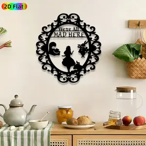 1pc Alice in Wonderland Silhouette Metal Wall Art, "We're All Mad Here" Wall Sculptures Mural, Intricate Craftsmanship, Perfect for Halloween, Birthday Decor, Perfect for Living Room Bedroom Game Room Decor, Ideal Gift for Fantasy Literature Enthusiasts.