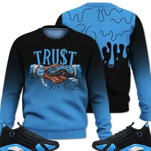 14 University Blue Outfits, Black University Blue 14s Ugly Sweater, Snake Trust No One Streetwear Unisex Sneaker Matching Shirts