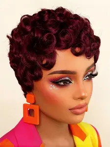 Short Curly Pixie Cut Wig for Women, Human Hair 1b Color, Wave Style, Short Layered, Full Machine Made, Natural Look