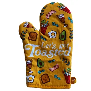 Let's Get Toasted Oven Mitt Funny Brunch Breakfast Bacon Avocado Toast Cute Kitchen Glove Funny Graphic Kitchenware Bakeware Drinking  Funny Food  Novelty Cookware Yellow