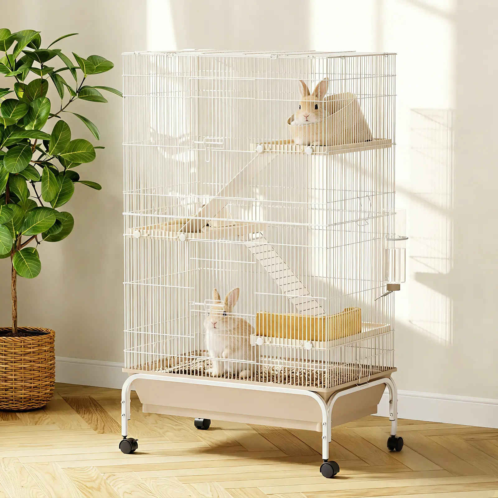 40 inches Spacious 4-Tier Metal Small Animal Cage with Wheels – Deep Tray, Water Bottle & Bowl, Multi-Level Habitat for Ferrets, Chinchillas, Guinea Pigs, Rabbits, Sugar Gliders – Indoor Pet Enclosure, Carbon Steel, Easy Cleanup