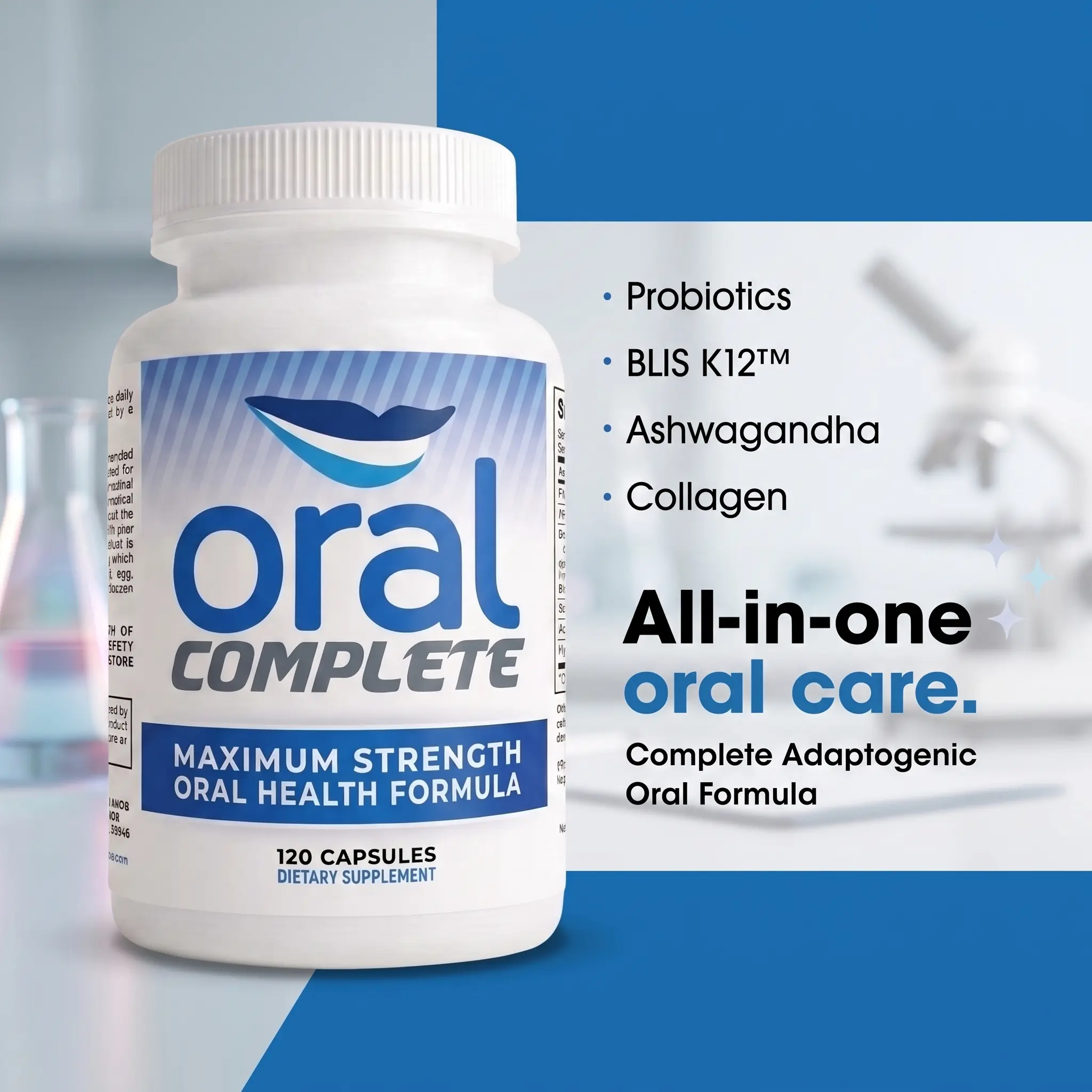 Oral Complete, Dental Probiotics, Bad Breath Treatment Halitosis Tonsil Stone Removal, 120 Capsules Healthcare Optimum Healthy Mouth Clinically Proven