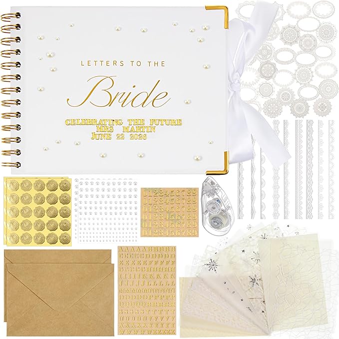Letters to the Bride Book Wedding Gift - Heartfelt Wedding Letters Scrapbook for Bride, DIY Bridal Shower Gift from Bridesmaids & Mom, Elegant Pearl Decor Keepsake Memory Book for Wedding Morning