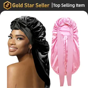 Bonnets for Black Womn Braid Bonnet Large Long Satin Silk Bonnet witeh Stretchy Tie Band Sleep Shower Cap Hair 2 Count Black & Pink