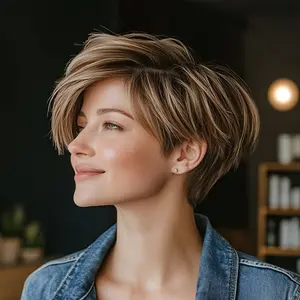 New 2025 Arrivals Chic Real Human Hair Short Straight Pixie Cut Wig 150% Density Rose Net Cap Layered Straight Style with Ombre Blonde (P4/27) Natural Look & Easy to Style for Women of All Ethnicities Perfect for summer New model Temperament Short Ha