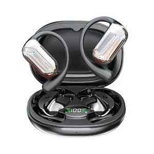 YYK-Q16S Open Ear Bluetooth 5.4 Headphones, Wireless Earbuds Sport Over Earphones Built-in Mic with Ear Hooks 50H Playtime Ear Buds LED Display Charging Case, Waterproof Design for Running Fitness, Black Audio Headset headphones bluetooth ear bluetooth