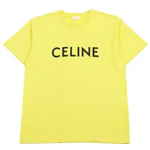 Pre-owned Celine Cotton Small Leather Goods Logo Print T Shirt Yellow M