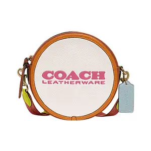 Coach Kia 18 Two-Tone Zippered Leather Round Crossbody Bag for Women in Chalk White