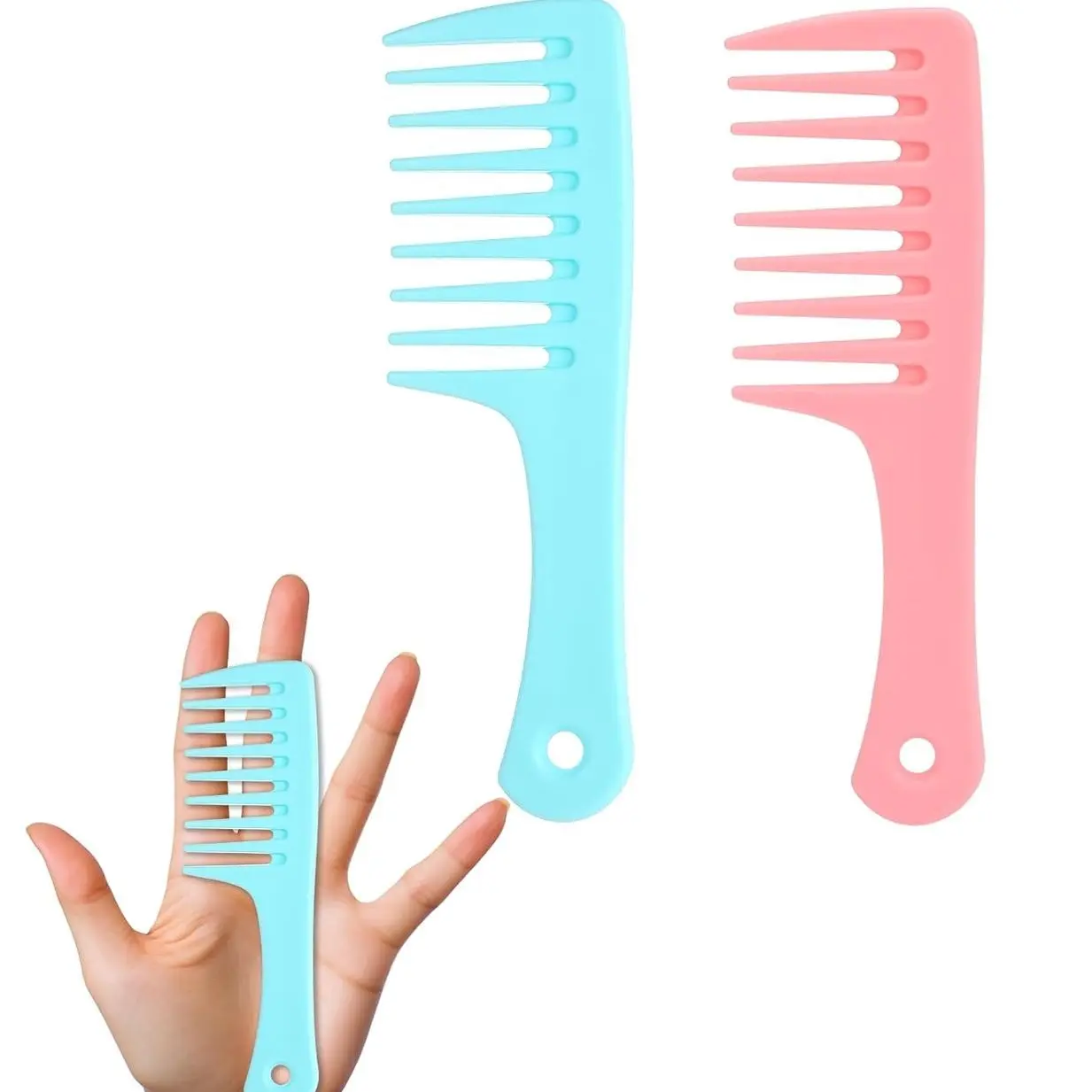 Mini Hair Comb Set, 2 Pack Small Wide Tooth Detangling Brush for Women Portable Travel Detangling Comb Mini Care Combs Small Shower Combs for Curly Wavy Long Hair, Wet or Dry (Pink, Blue)